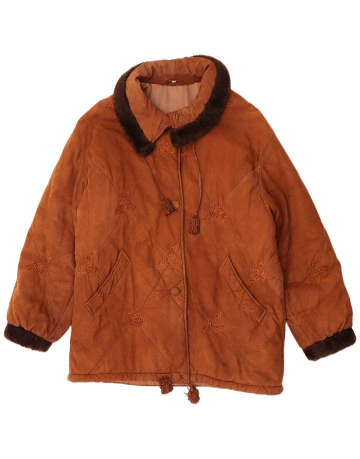 Cappotto in pelle da donna Christia UK 16 grande marrone floreale