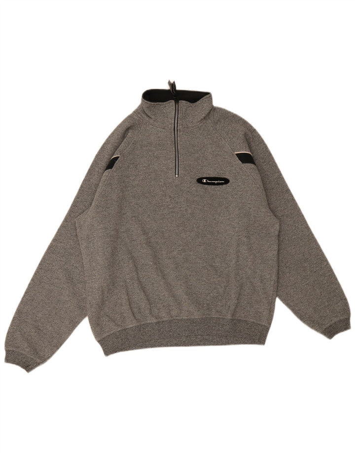 Felpa Champion da uomo con zip e collo, maglione, cotone color block grigio medio