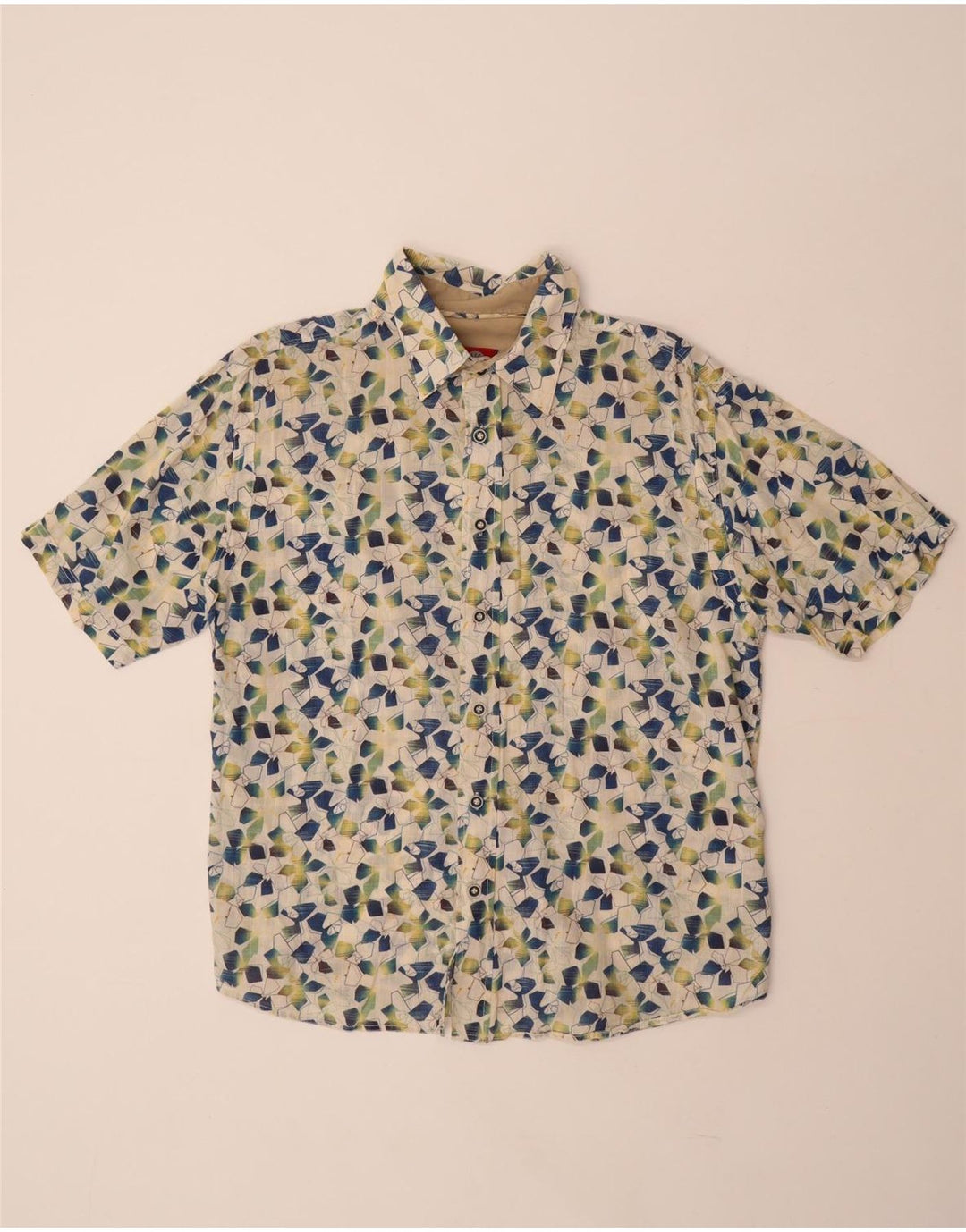 FAT FACE Camicia a maniche corte da uomo di grandi dimensioni in cotone geometrico bianco sporco