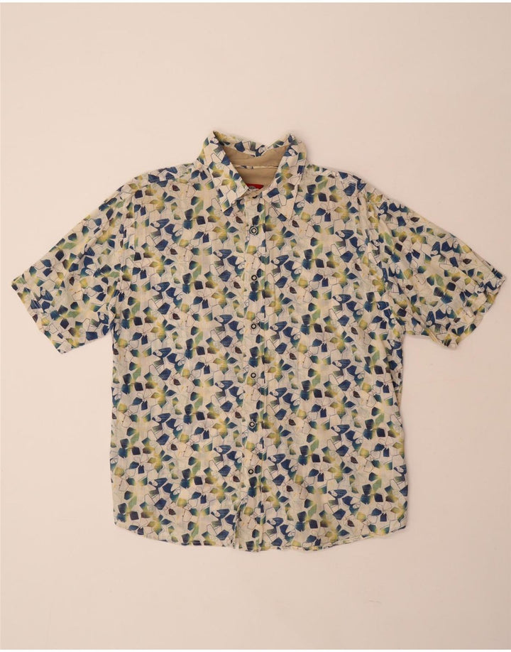 FAT FACE Camicia a maniche corte da uomo di grandi dimensioni in cotone geometrico bianco sporco