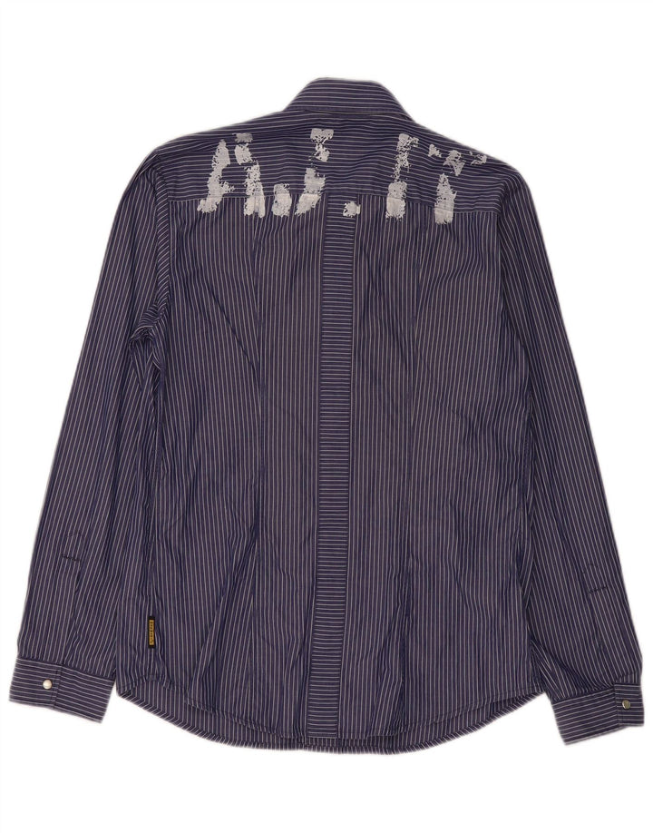 Camicia grafica da uomo Armani Jeans in cotone gessato medio blu navy