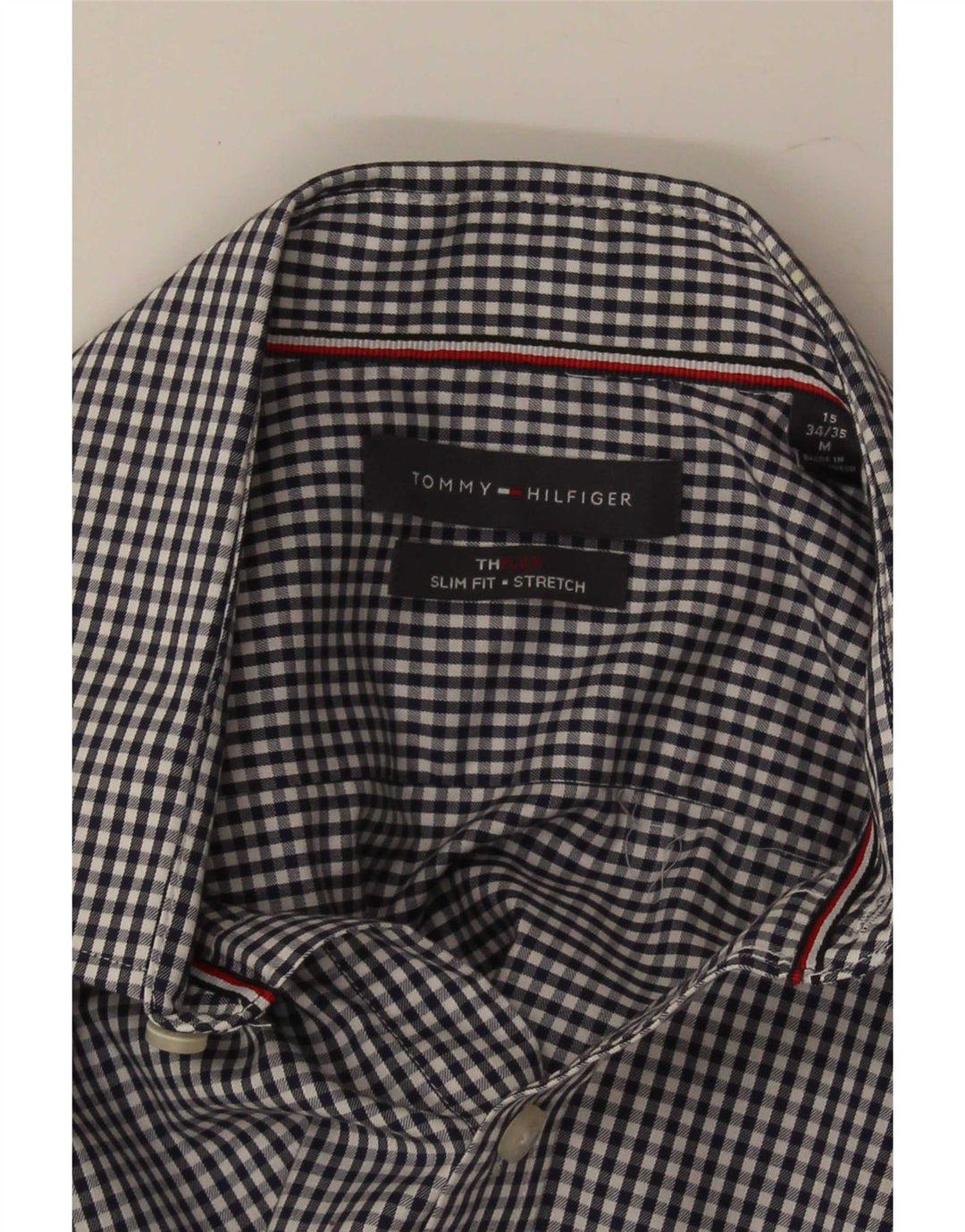 Camicia slim fit da uomo Tommy Hilfiger taglia 15 a quadretti blu navy medio