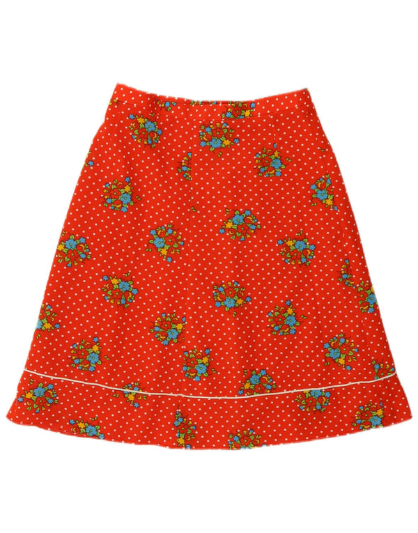 Gonna a trapezio da donna vintage W28 rosso medio floreale