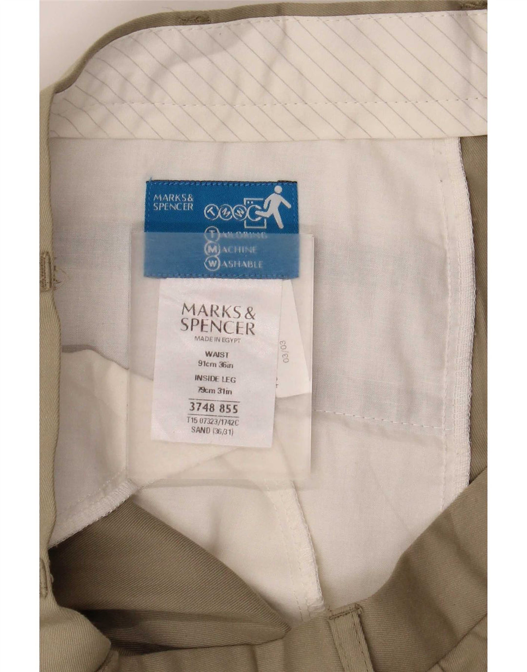Pantaloni da abito con pegging da uomo Marks & Spencer W36 L31 Poliestere beige