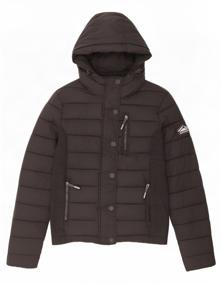 Giacca imbottita con cappuccio da donna Superdry UK 10 Small nylon nero
