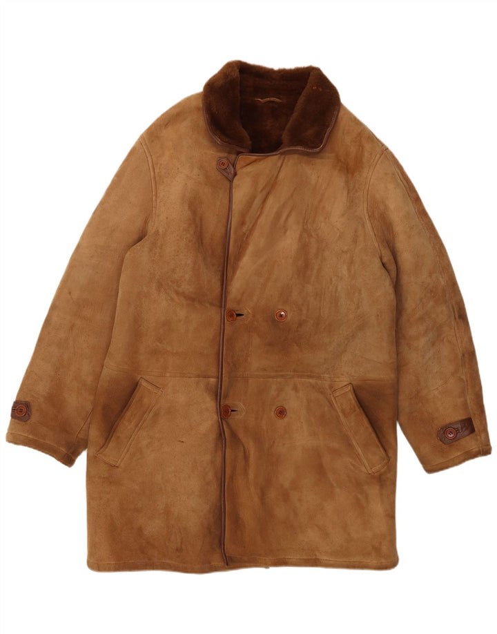 Giacca in shearling doppiopetto da uomo VINTAGE UK 36 Piccolo shearling marrone