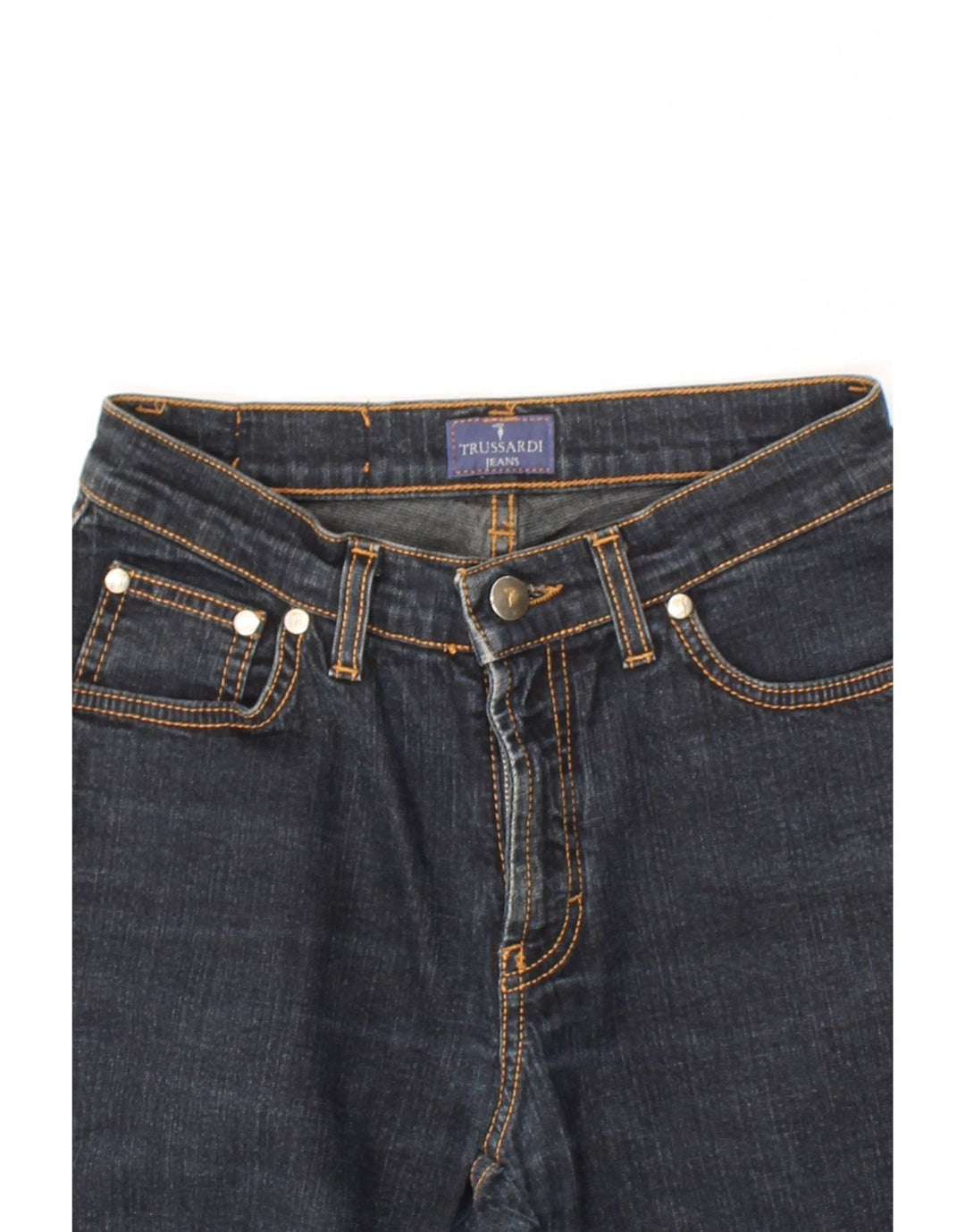 TRUSSARDI Womens Bootcut Jeans W25 L28 Navy Blue Cotton Vintage Trussardi and Second-Hand Trussardi from Messina Hembry 
