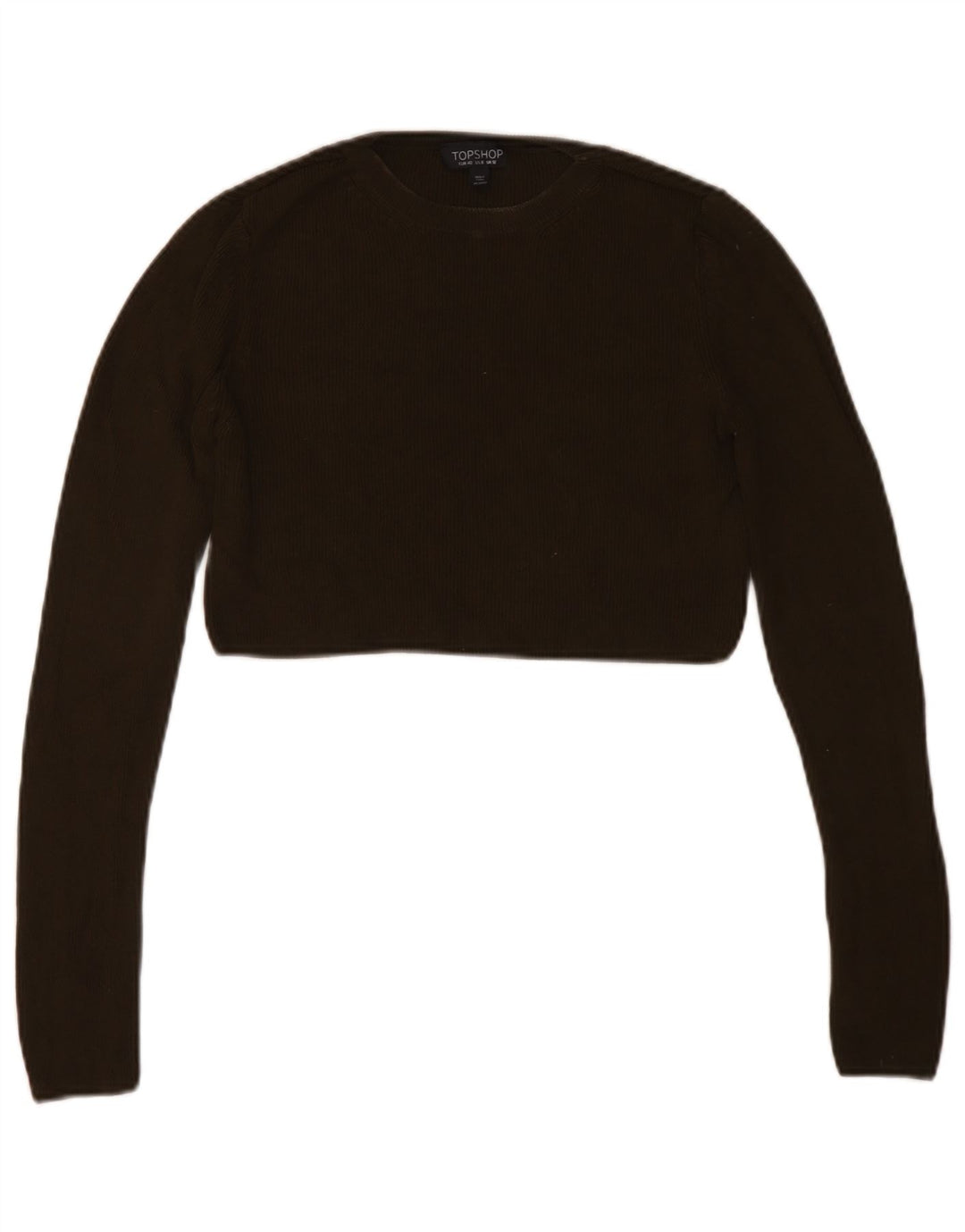 Topshop Top corto da donna a maniche lunghe UK 12 viscosa kaki media