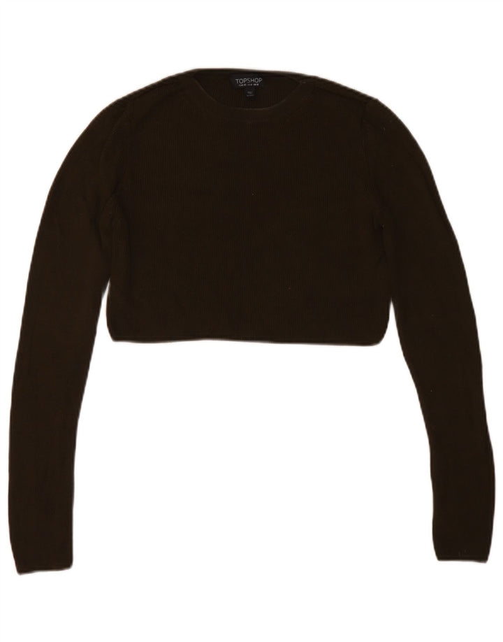 Topshop Top corto da donna a maniche lunghe UK 12 viscosa kaki media