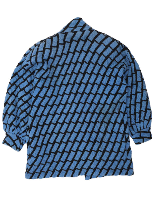 Maglione cardigan oversize a linea lunga da donna vintage UK 14 check blu medio