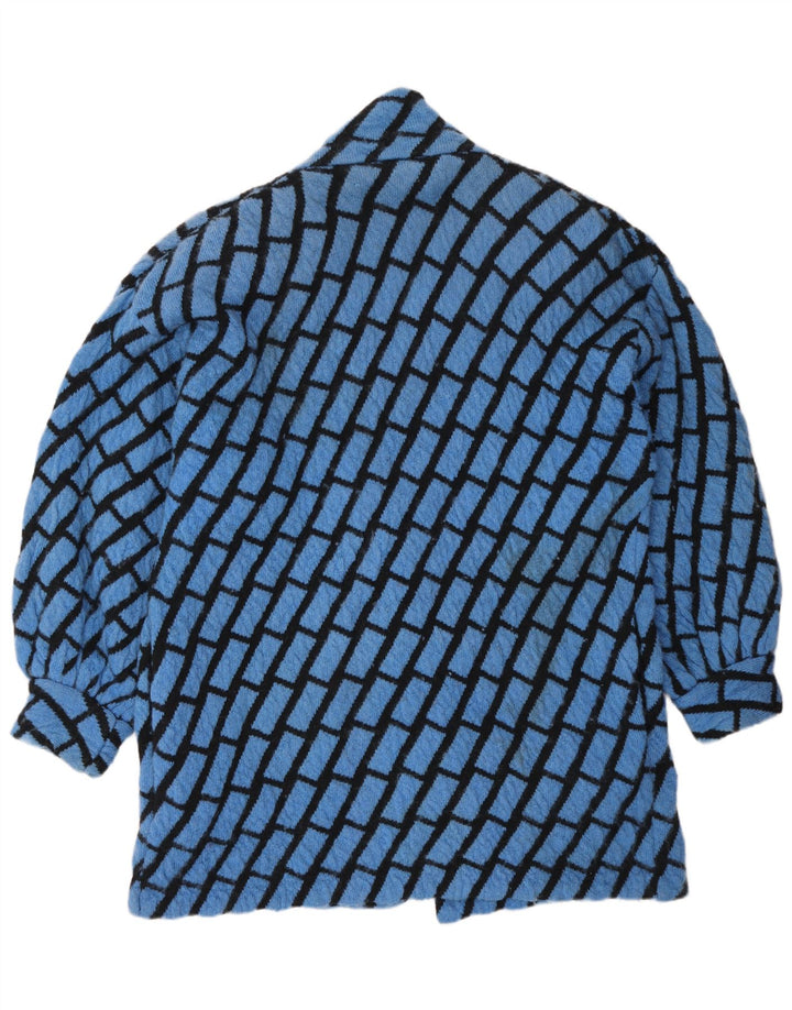 Maglione cardigan oversize a linea lunga da donna vintage UK 14 check blu medio