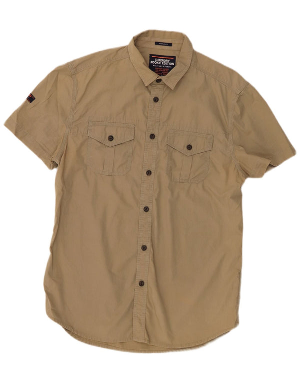 Camicia da uomo a maniche corte Regular Fit Superdry grande in cotone beige