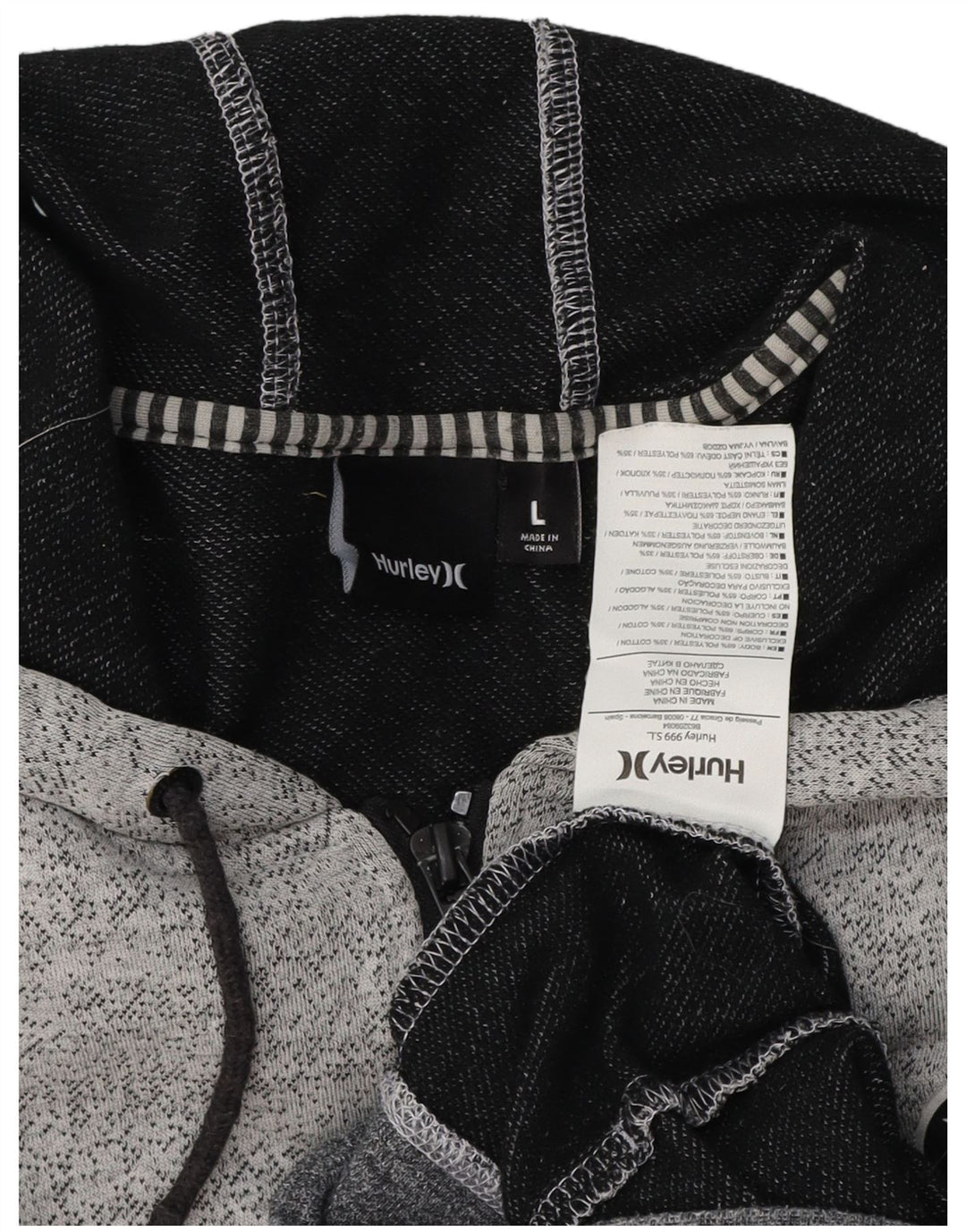 Maglione con cappuccio e zip da uomo HURLEY grande in cotone grigio