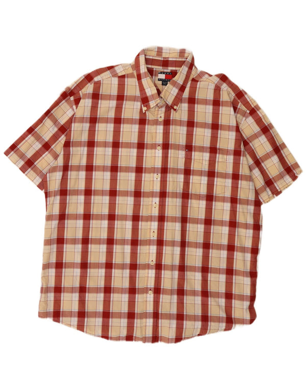 Camicia a maniche corte da uomo Tommy Hilfiger 2XL cotone a quadri rossi