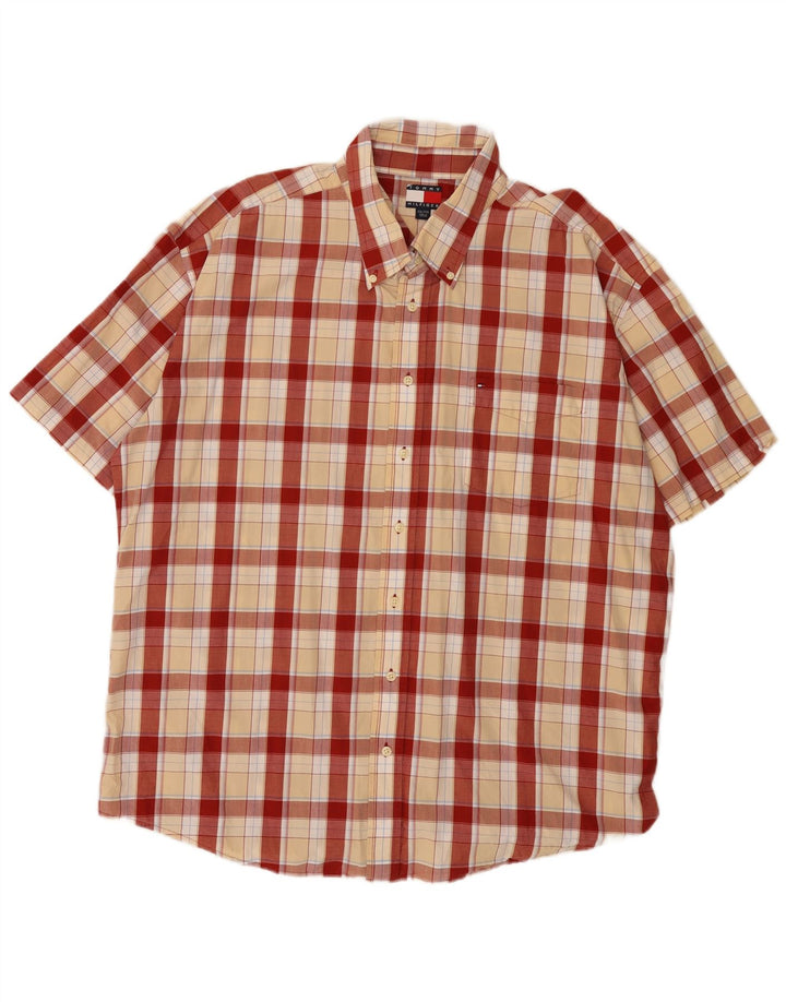 Camicia a maniche corte da uomo Tommy Hilfiger 2XL cotone a quadri rossi