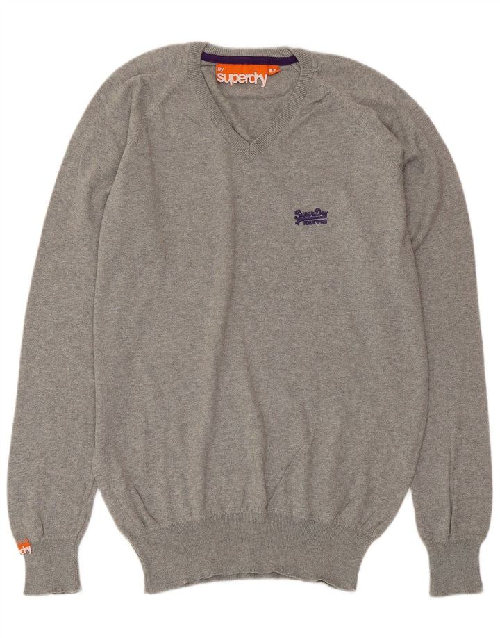 Maglione da uomo con scollo a V SUPERDRY in cotone grigio medio