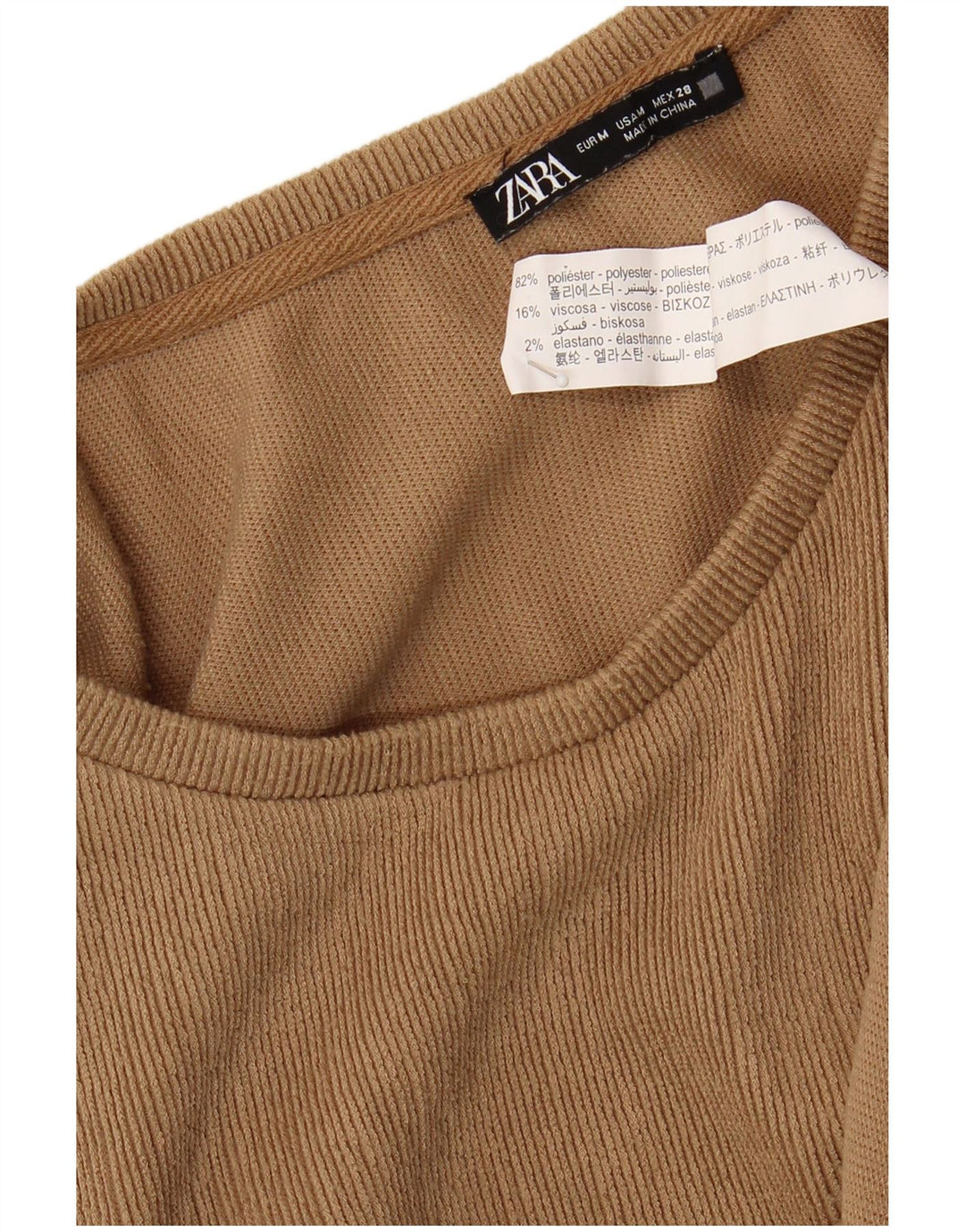 Camicetta a maniche lunghe da donna Zara UK 14 Poliestere beige medio