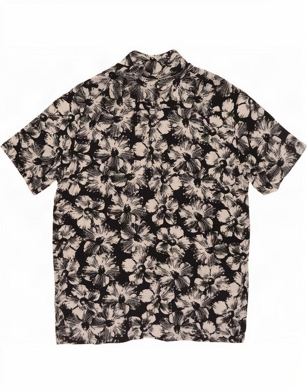 Tessentials Camicia a maniche corte da uomo grande hawaiana in viscosa floreale nera