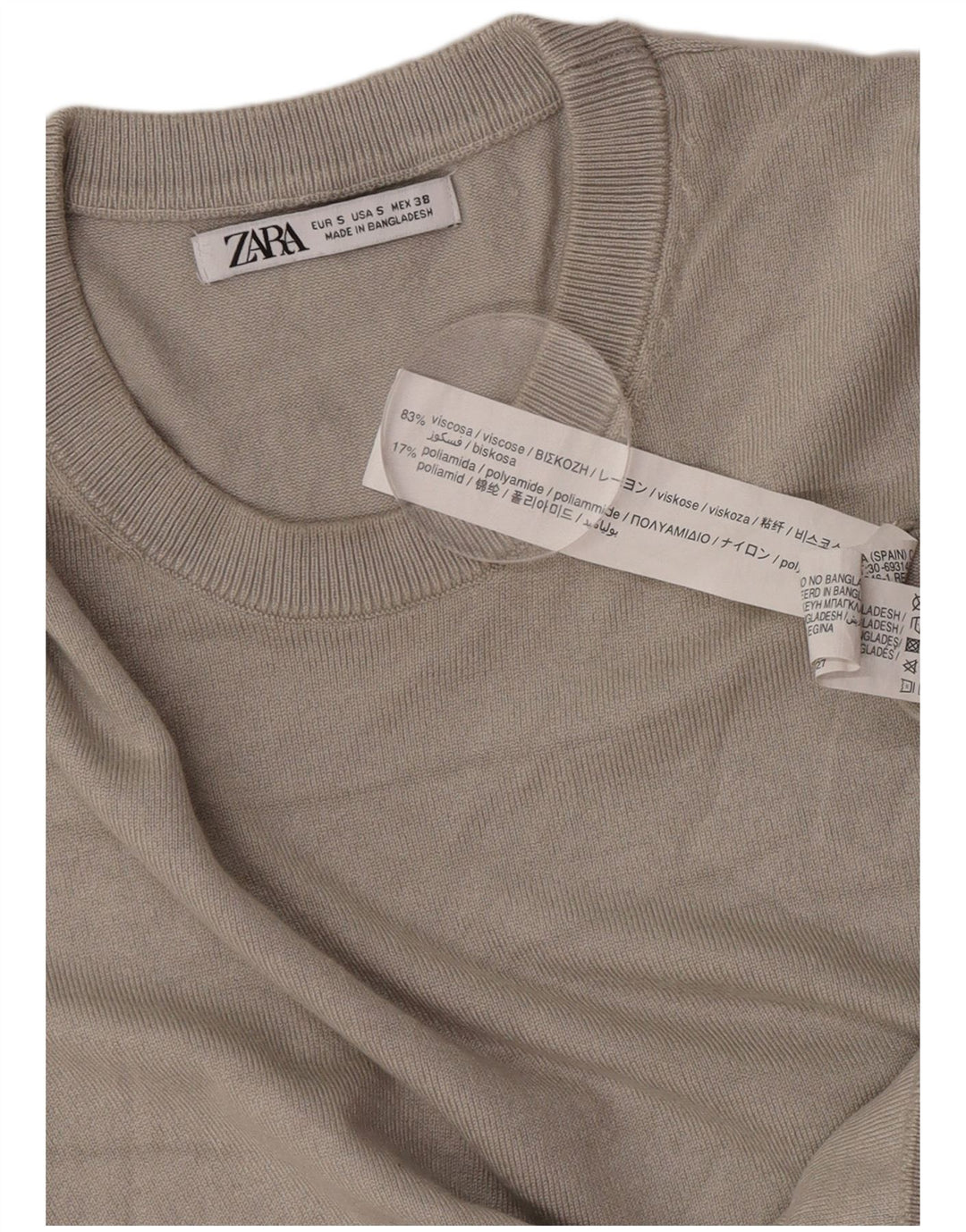 Maglione Zara da uomo girocollo a maniche corte girocollo piccolo in viscosa grigia