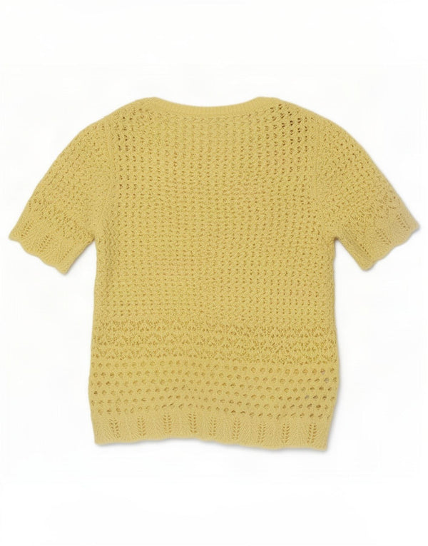 Top in camicetta all'uncinetto da donna Marks & Spencer UK 12 Poliestere giallo medio