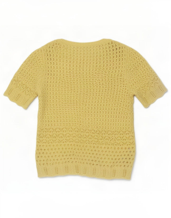 Top in camicetta all'uncinetto da donna Marks & Spencer UK 12 Poliestere giallo medio