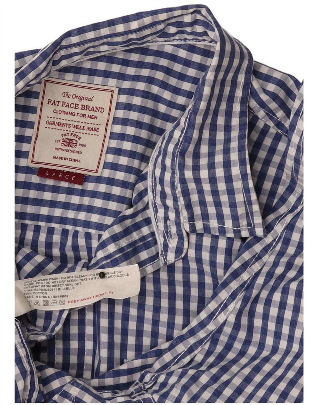 Camicia da uomo Fat Face Large in cotone a quadretti blu