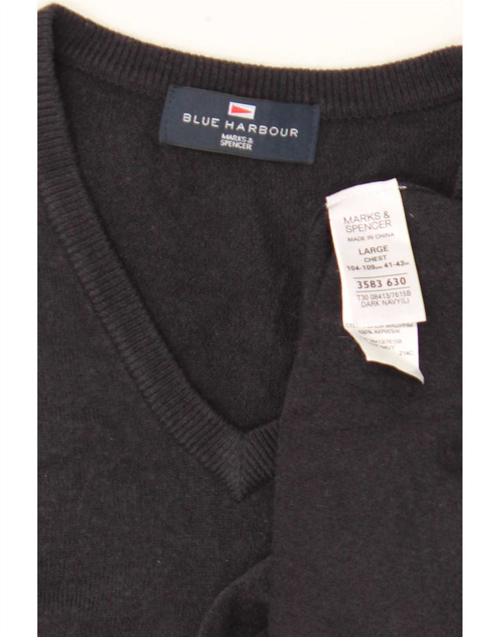 Maglione da uomo Marks & Spencer Blue Harbour con scollo a V grande acrilico nero