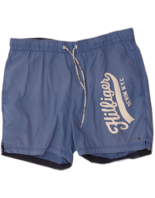 Pantaloncini da bagno grafici da uomo Tommy Hilfiger grandi in poliestere blu