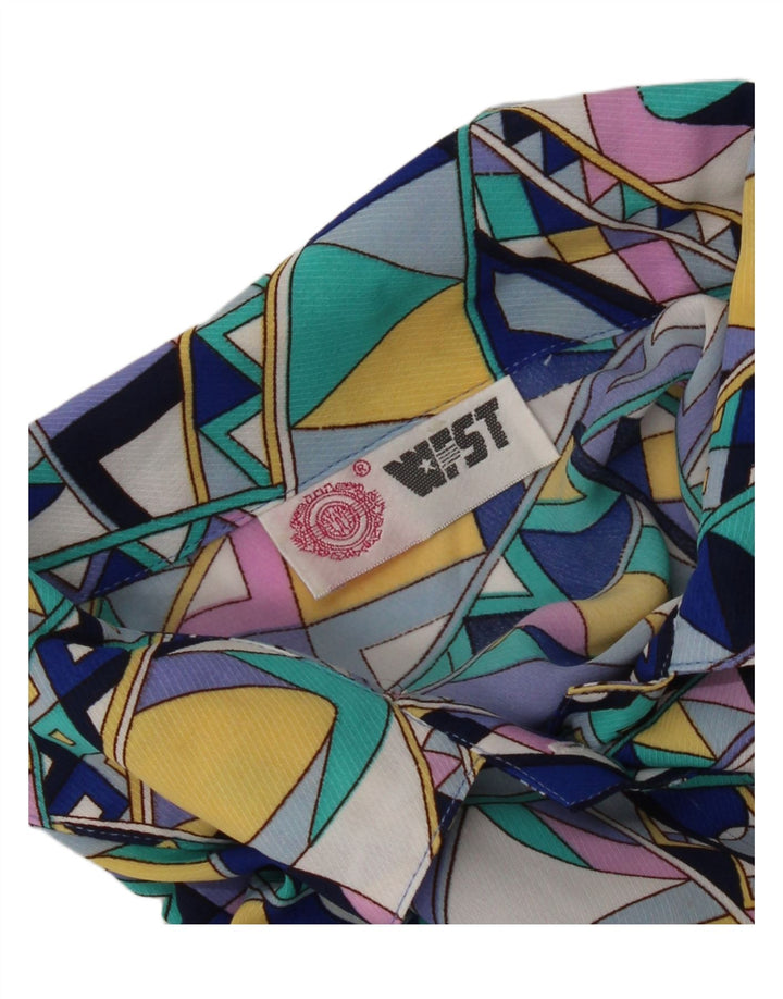 Camicia a maniche corte da donna vintage UK 16 Grande motivo geometrico multicolore
