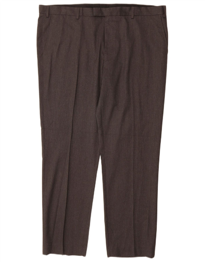Pantaloni da abito regolari da uomo Marks & Spencer W42 L31 poliestere grigio