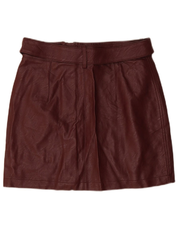 Topshop Mini gonna in pelle da donna UK 10 piccola W28 Borgogna