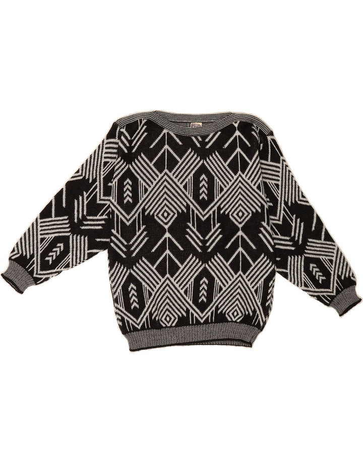 YESSICA Womens Boat Neck Jumper Sweater Size  40/42 Medium Black Geometric Vintage Yessica and Second-Hand Yessica from Messina Hembry 