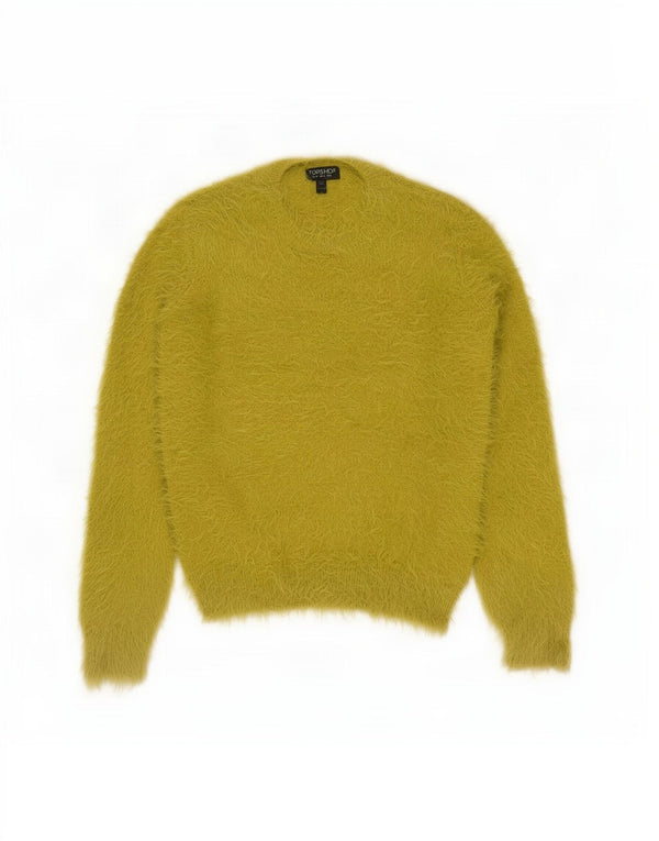 Topshop Womens Crew Neck Jumper Sweater UK 6 XS Yellow Nylon