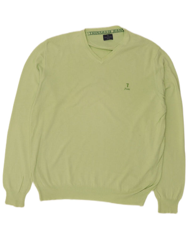 Maglia TRUSSARDI Uomo Scollo a V XL Cotone Verde