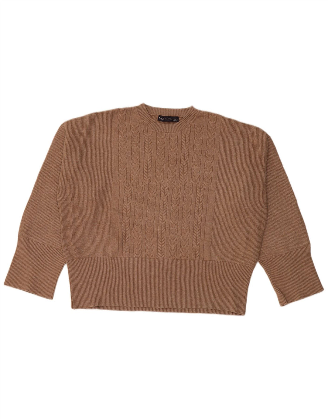 MARKS & SPENCER Maglione corto girocollo da donna UK 16 grande marrone