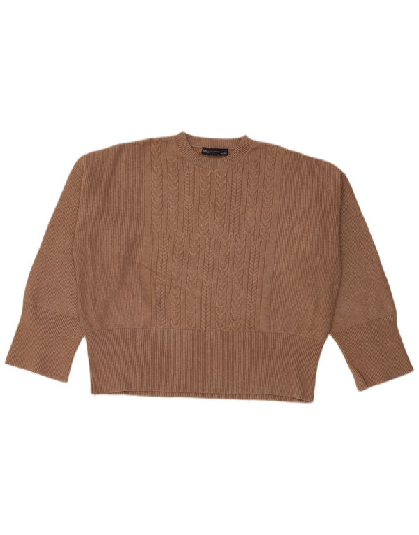 MARKS & SPENCER Maglione corto girocollo da donna UK 16 grande marrone