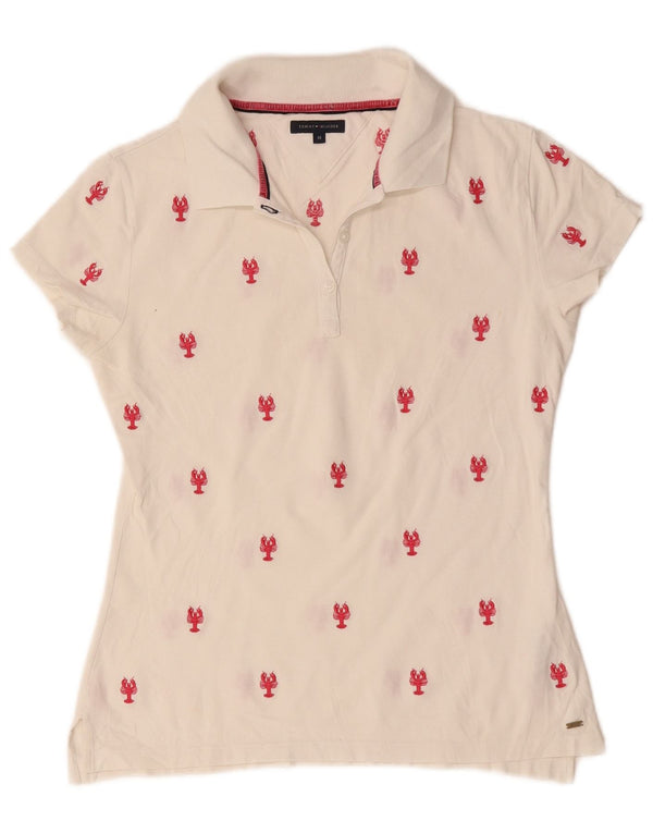 Polo da donna con motivo astratto Tommy Hilfiger UK 12 cotone bianco medio