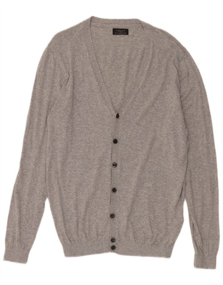 ZARA Mens Cardigan Sweater XL Grey Cotton