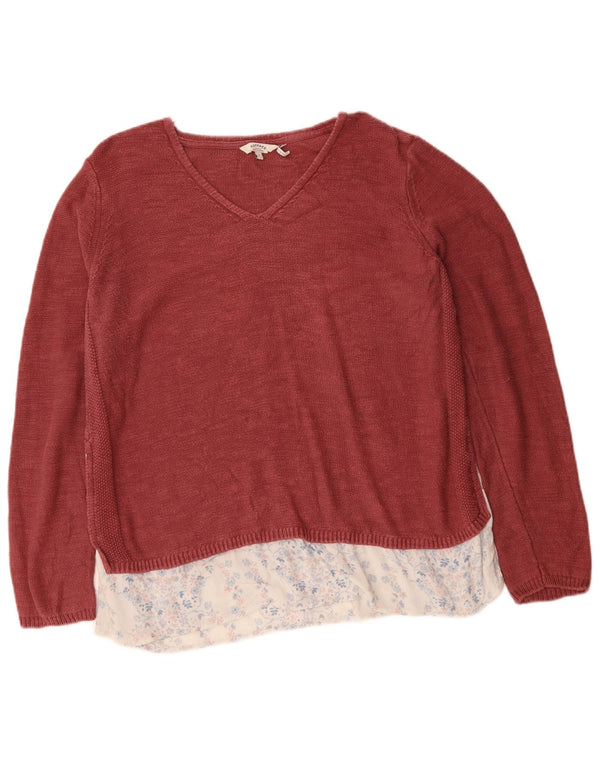 FAT FACE Maglione da donna con scollo a V UK 16 Grande cotone floreale rosa