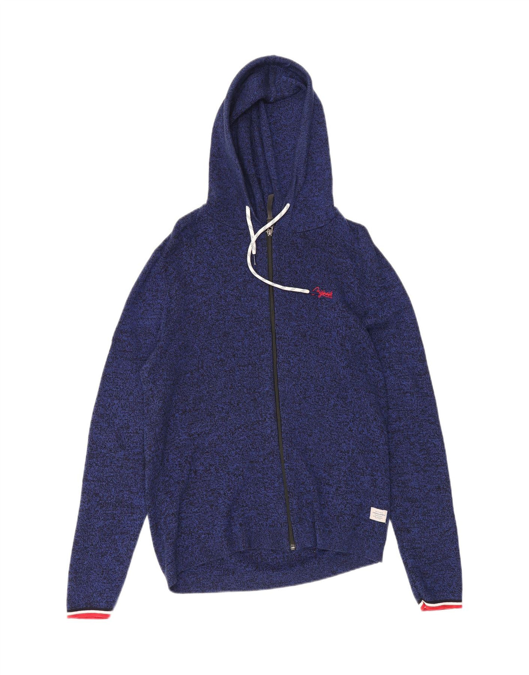 JACK & JONES Mens Zip Hoodie Sweater Medium Blue Flecked Cotton