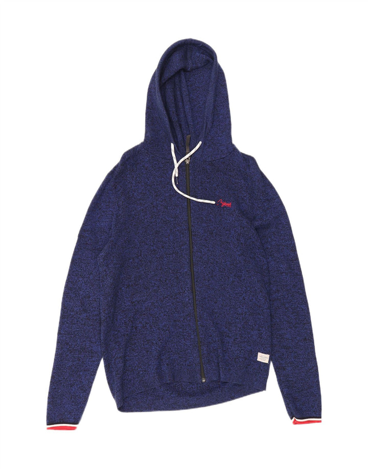 JACK & JONES Mens Zip Hoodie Sweater Medium Blue Flecked Cotton