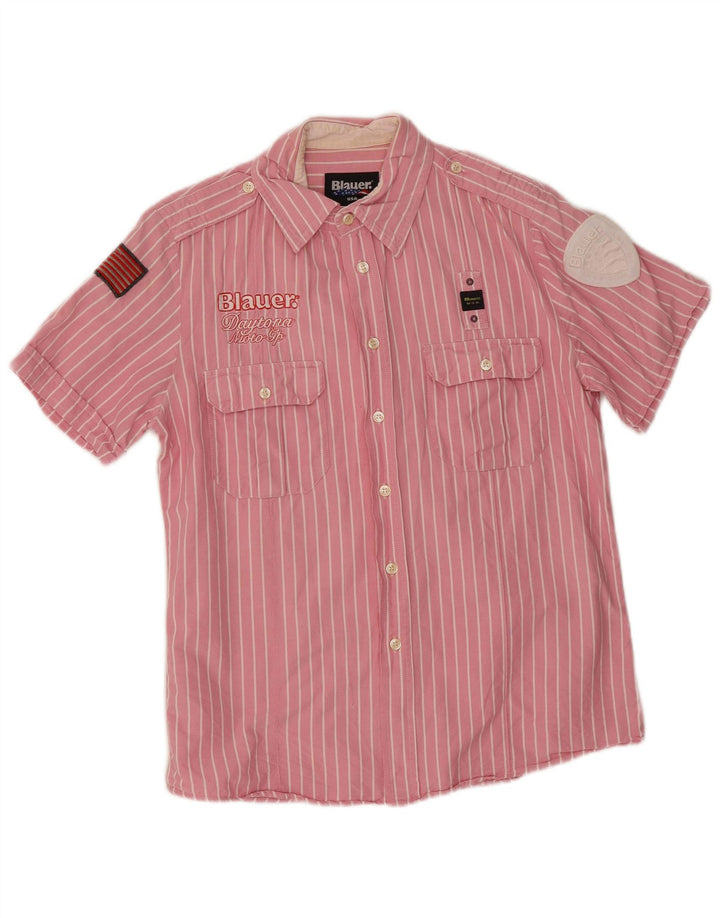 Camicia da uomo a maniche corte con grafica Blauer, cotone a righe grandi rosa