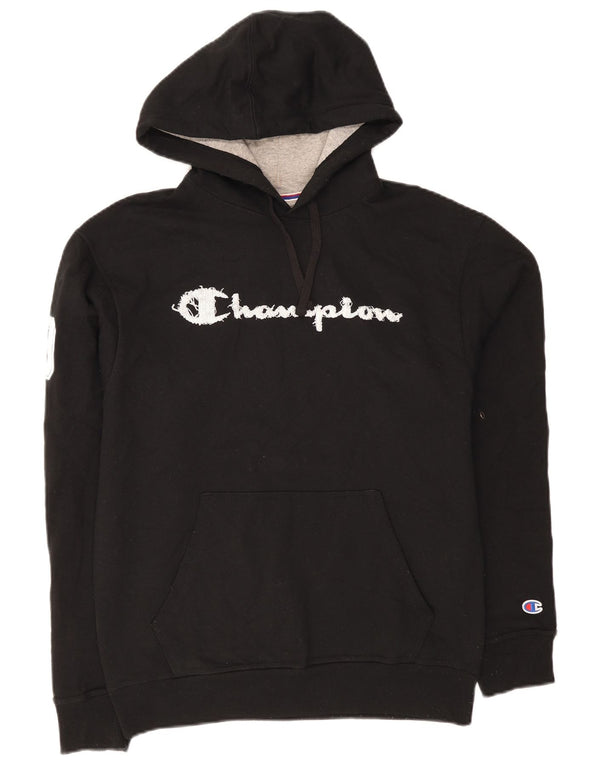 Maglione con cappuccio grafico da uomo Champion in cotone nero medio