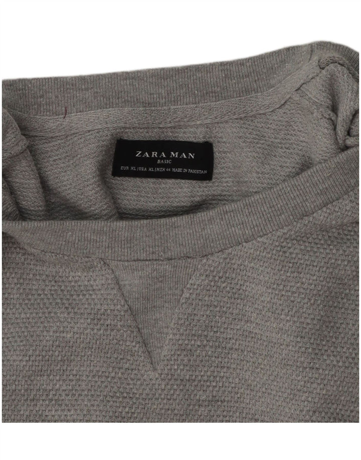 Maglione maglione girocollo da uomo Zara XL in cotone grigio