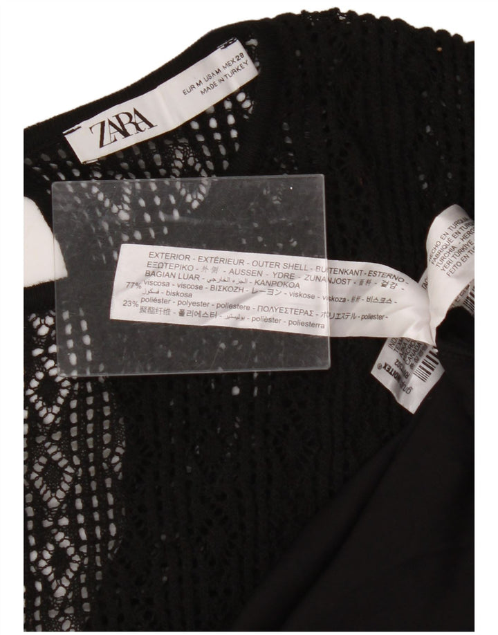 ZARA Womens Crochet A-Line Dress UK 12 Medium Black Viscose