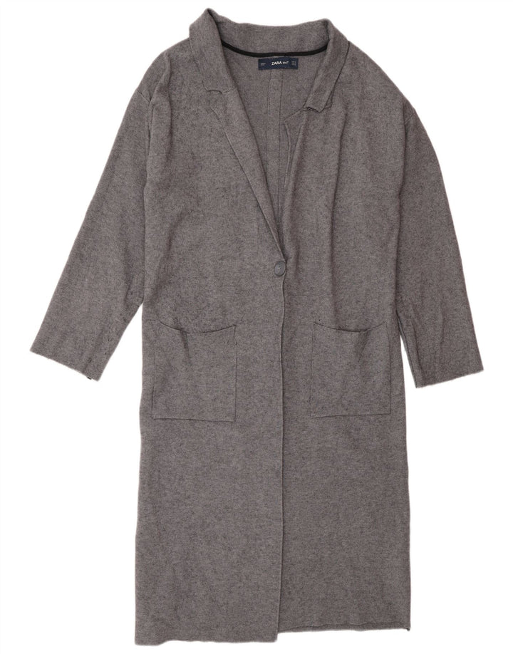 Maglione cardigan lungo da donna Zara UK 14 Viscosa grigio medio