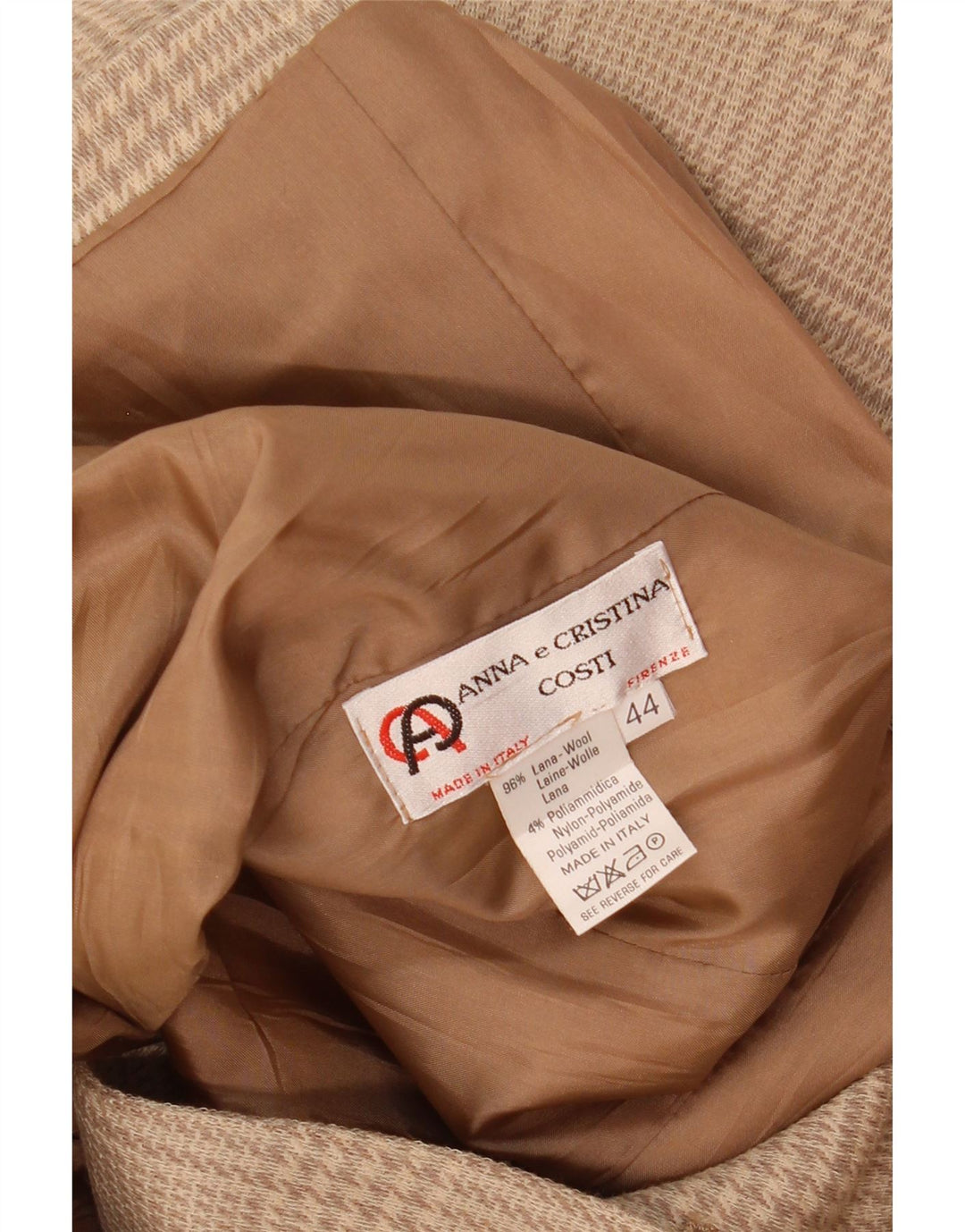 Giacca blazer vintage da donna a 2 bottoni IT 44 in lana pied de poule beige medio
