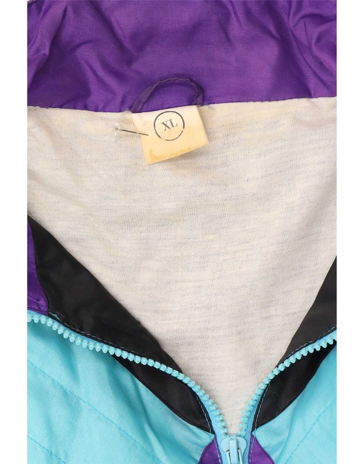 Tuta intera vintage da uomo XL blu color block in poliammide retrò