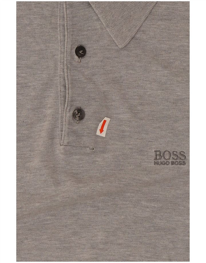 Polo da uomo Hugo Boss in cotone screziato grigio medio
