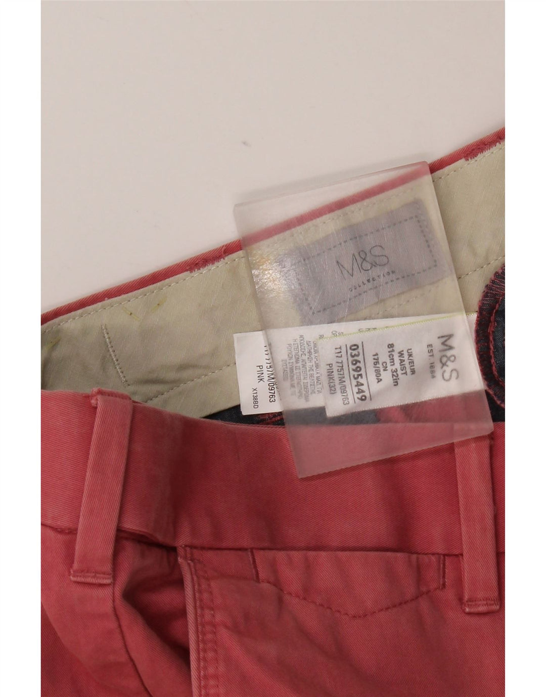 Pantaloncini chino da uomo Marks & Spencer W32 cotone rosso medio